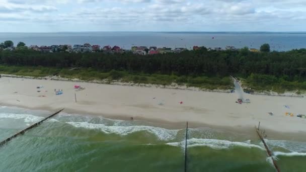 Strand Ostsee Chalupy Plaza Morze Luftaufnahme Polen Hochwertiges Filmmaterial — Stockvideo