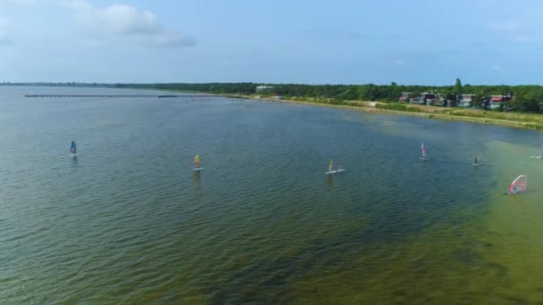 Beautiful Windsurfing Bay Jurata Aerial View Poland High Quality Footage — Stock Video