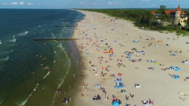 Praia Mar Báltico Leba Plaza Morze Baltyckie Vista Aérea Polônia — Vídeo de Stock