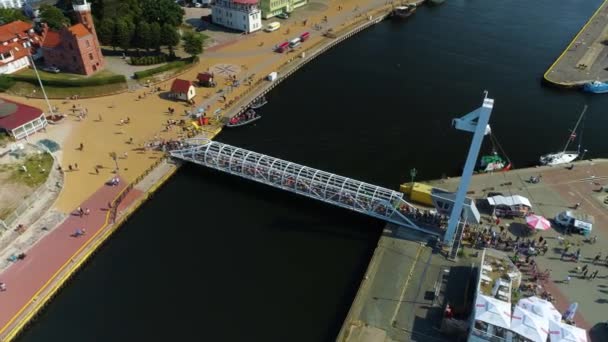 Port Movable Bridge Ustka Ruchomy Most Widok Lotu Ptaka Polska — Wideo stockowe