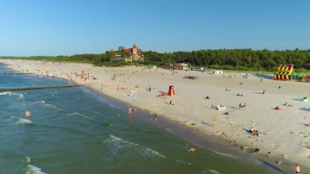 Strand Baltic Sea Leba Plaza Morze Baltyckie Flygfoto Polen Högkvalitativ — Stockvideo