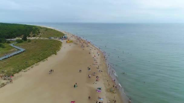 Strand Baltische Zee Hel Plaza Morze Luchtfoto View Polen Hoge — Stockvideo