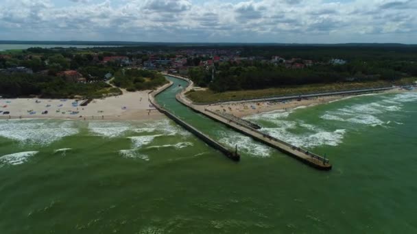 Panorama Port Bałtycki Rowy Morze Bałtyckie Widok Lotu Ptaka Polska — Wideo stockowe