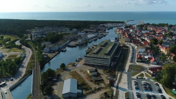 Panorama Port Ustka Luftaufnahme Polen Hochwertiges Filmmaterial — Stockvideo