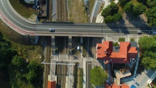 Top Σιδηροδρομικός Σταθμός Ustka Dworzec Pkp Aerial View Πολωνία Υψηλής — Αρχείο Βίντεο