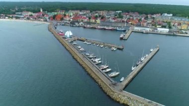 Boats Harbor Hel Limanı Statki Havaalanı Görünümü Polonya. Yüksek kalite 4k görüntü