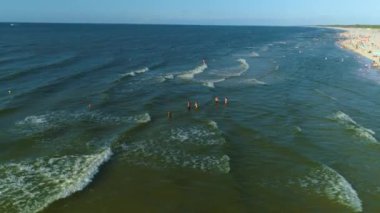 Plaj Baltık Denizi Leba Plaza Morze Baltyckie Hava Görüntüsü Polonya. Yüksek kalite 4k görüntü