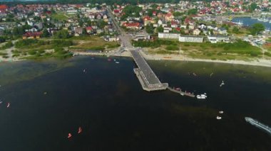 Jastarnia 'daki İskele Molo Havadan Polonya. Yüksek kalite 4k görüntü