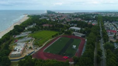 Panorama Atletizm Stadyumu Wladyslawowo Havacılık Stadyumu Polonya. Yüksek kalite 4k görüntü
