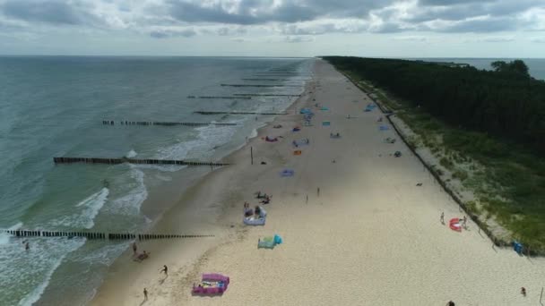 Beach Baltic Sea Chalupy Plaza Morze Aerial View Poland Высококачественные — стоковое видео
