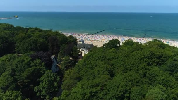 波罗的海Ustka Plaza Morze Baltyckie Aerial View Poland海滩高质量的4K镜头 — 图库视频影像