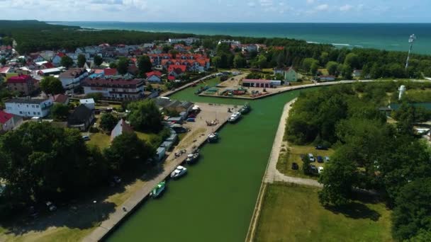 Visserij Port Rowy Port Rybcki Luchtfoto View Poland Hoge Kwaliteit — Stockvideo