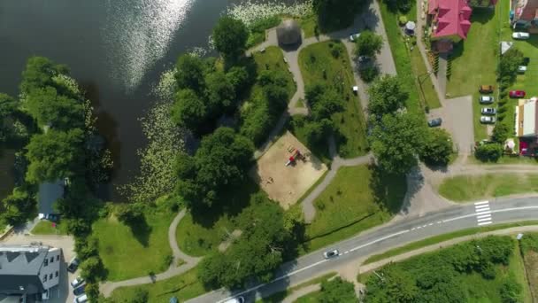 Top Beautiful Pond Jantar Staw Aerial View Πολωνία Υψηλής Ποιότητας — Αρχείο Βίντεο