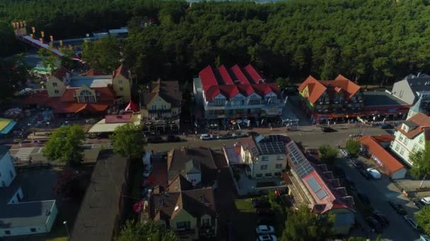 Downtown Main Street Nadmorska Leba Centrum Aerial View Πολωνία Υψηλής — Αρχείο Βίντεο