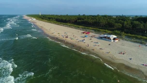 Praia Baltic Sea Jastarnia Plaza Morze Aerial View Poland Imagens — Vídeo de Stock