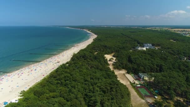 Panorama Playa Mar Báltico Ustka Plaza Morze Baltyckie Vista Aérea — Vídeos de Stock