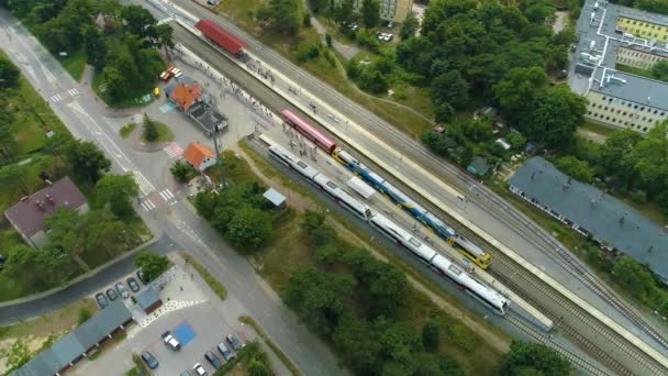 Top Train Station Hel Dworzec Kolejowy Aerial View Poland Vysoce — Stock video