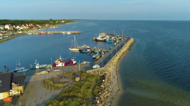 Kusthamn Kuznica Port Morski Flygfoto Polen Högkvalitativ Film — Stockvideo
