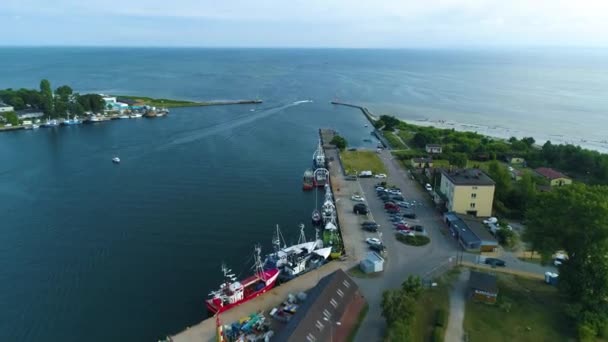 Seehafen Jastarnia Port Morski Luftaufnahme Polen Hochwertiges Filmmaterial — Stockvideo
