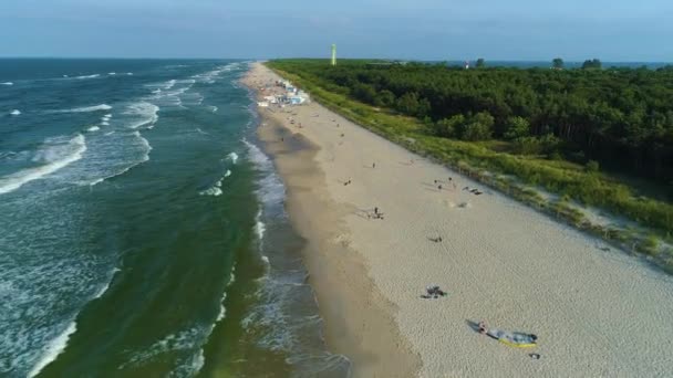 Strand Baltische Zee Jastarnia Plaza Morze Luchtfoto View Polen Hoge — Stockvideo