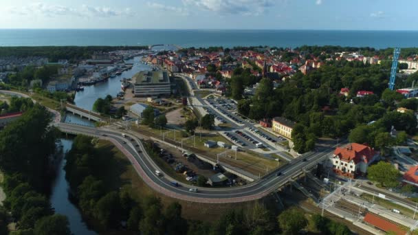 Schöne Landschaftsbrücke Ustka Piekny Krajobraz Luftaufnahme Polen Hochwertiges Filmmaterial — Stockvideo