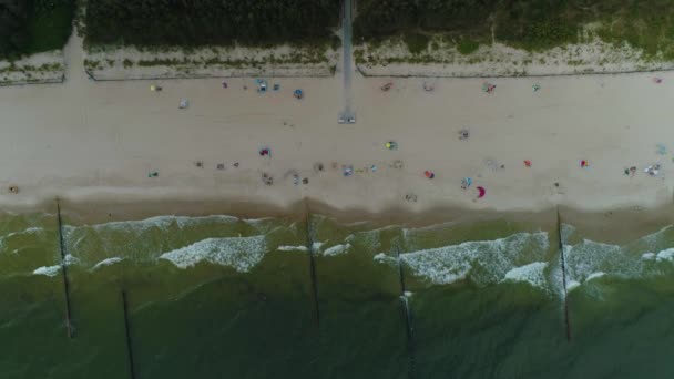 Top Beach Baltic Sea Chalupy Plaza Morze Aerial View Poland — Stock Video