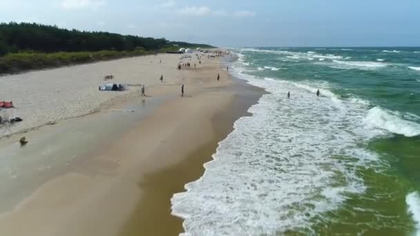 Strand Baltic Sea Jurata Plaza Morze Baltyckie Flygfoto Polen Högkvalitativ — Stockvideo