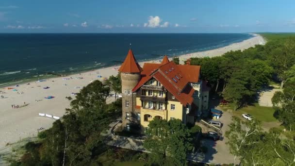 Castle Hotel Leba Zamek Hotel Aerial View Lengyelország Kiváló Minőségű — Stock videók