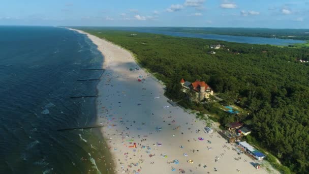 Strand Østersøen Leba Plaza Morze Baltyckie Aerial View Polen Høj – Stock-video