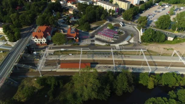 Ustka Dworzec火车站Pkp Aerial View Poland高质量的4K镜头 — 图库视频影像