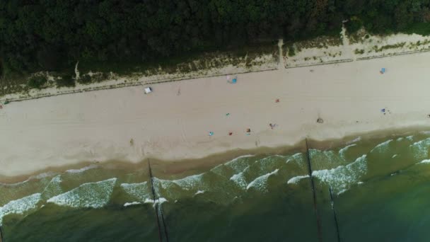 Top Beach Baltic Sea Chalupy Plaza Morze Aerial View Poland — стокове відео