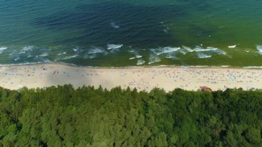 Plaj Baltık Denizi Jastrzebia Gora Plaza Morze Baltyckie Hava Manzaralı Polonya. Yüksek kalite 4k görüntü