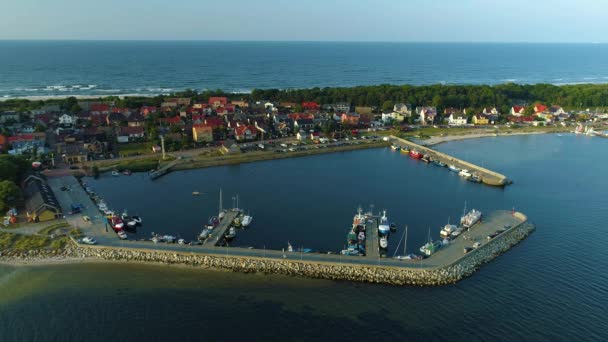 Panorama Seaport Kuznica Port Morski Flygfoto Polen Högkvalitativ Film — Stockvideo
