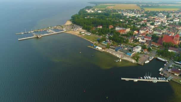 Panorama Molo Yacht Harbor Puck Port Luftaufnahme Polen Hochwertiges Filmmaterial — Stockvideo