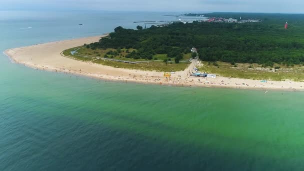 Piękna Plaża Krajobrazowa Hel Krajobraz Plaza Aerial View Poland Wysokiej — Wideo stockowe