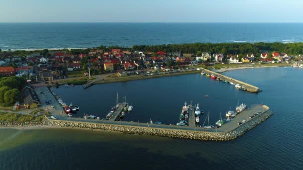 Panorama Seaport Kuznica Port Morski Flygfoto Polen Högkvalitativ Film — Stockvideo
