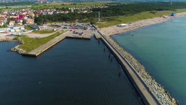 Λιμάνι Breakwater Στο Darlowo Falochron Port Aerial View Poland Υψηλής — Αρχείο Βίντεο