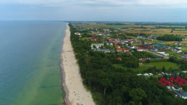 Panorama Sahili Baltık Denizi Gaski Plaza Morze Baltyckie Hava Görüntüsü Polonya. Yüksek kalite 4k görüntü