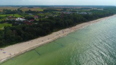 Panorama Sahili Baltık Denizi Gaski Plaza Morze Baltyckie Hava Görüntüsü Polonya. Yüksek kalite 4k görüntü