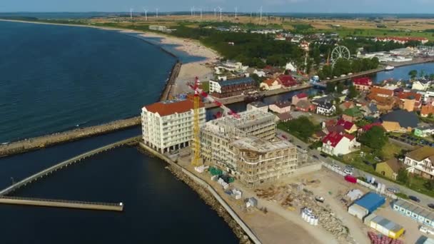 Port Quay Darlowo Nabrzeze Portowe Aerial View Lengyelország Kiváló Minőségű — Stock videók