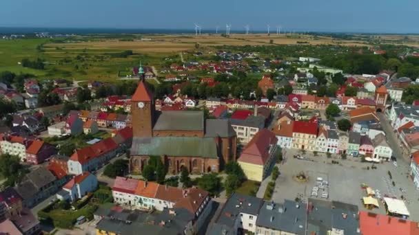 Chiesa Mercato Darlowo Kosciol Rynek Centrum Vista Aerea Polonia Filmati — Video Stock