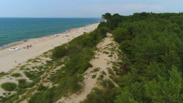 Panorama Beach Baltische Zee Uniescie Mielno Plaza Morze Aerial View — Stockvideo