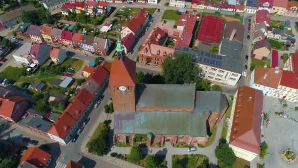 Church Market Darlowo Kosciol Rynek Centrum Aerial View Poland High — Stock Video