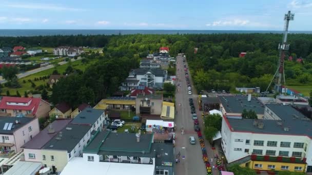 Landschap Downtown Grzybowo Centrum Ulica Plazowa Aerial View Polen Hoge — Stockvideo