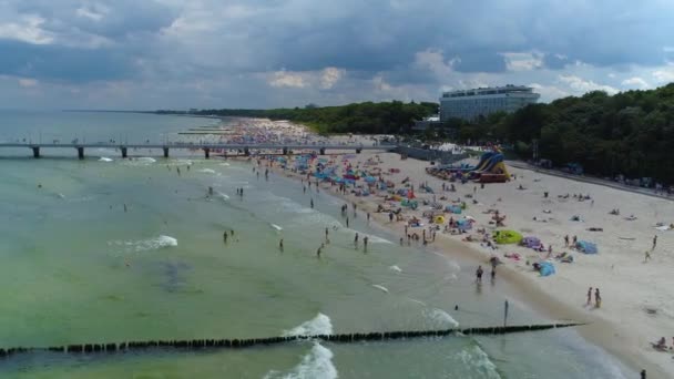 Praia Baltic Sea Kolobrzeg Plaza Morze Baltyckie Aerial View Poland — Vídeo de Stock