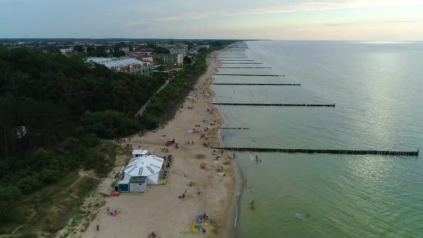 Spiaggia Panoramica Mar Baltico Ustronie Morskie Plaza Morze Baltycki Vista — Video Stock