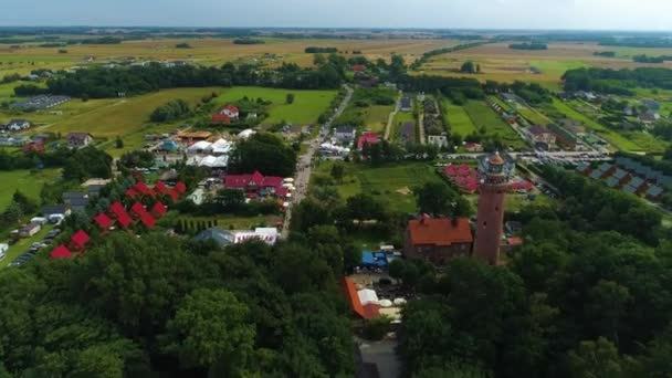 Panorama Farol Gaski Latarnia Morska Vista Aérea Polónia Imagens Alta — Vídeo de Stock