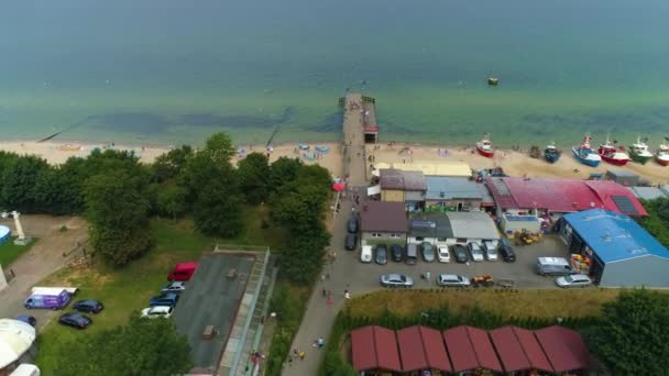 Pier Beach Baltic Sea Chlopy Molo Plaza Morze Baltyckie Aerial — Stock Video