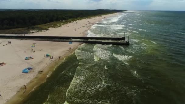 Breakwater Mar Baltico Dzwirzyno Falochron Morze Vista Aerea Polonia Filmati — Video Stock
