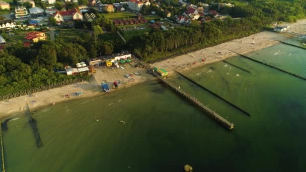 Rybaření Pier Ustronie Morskie Molo Dla Wedkarzy Aerial View Polsko — Stock video